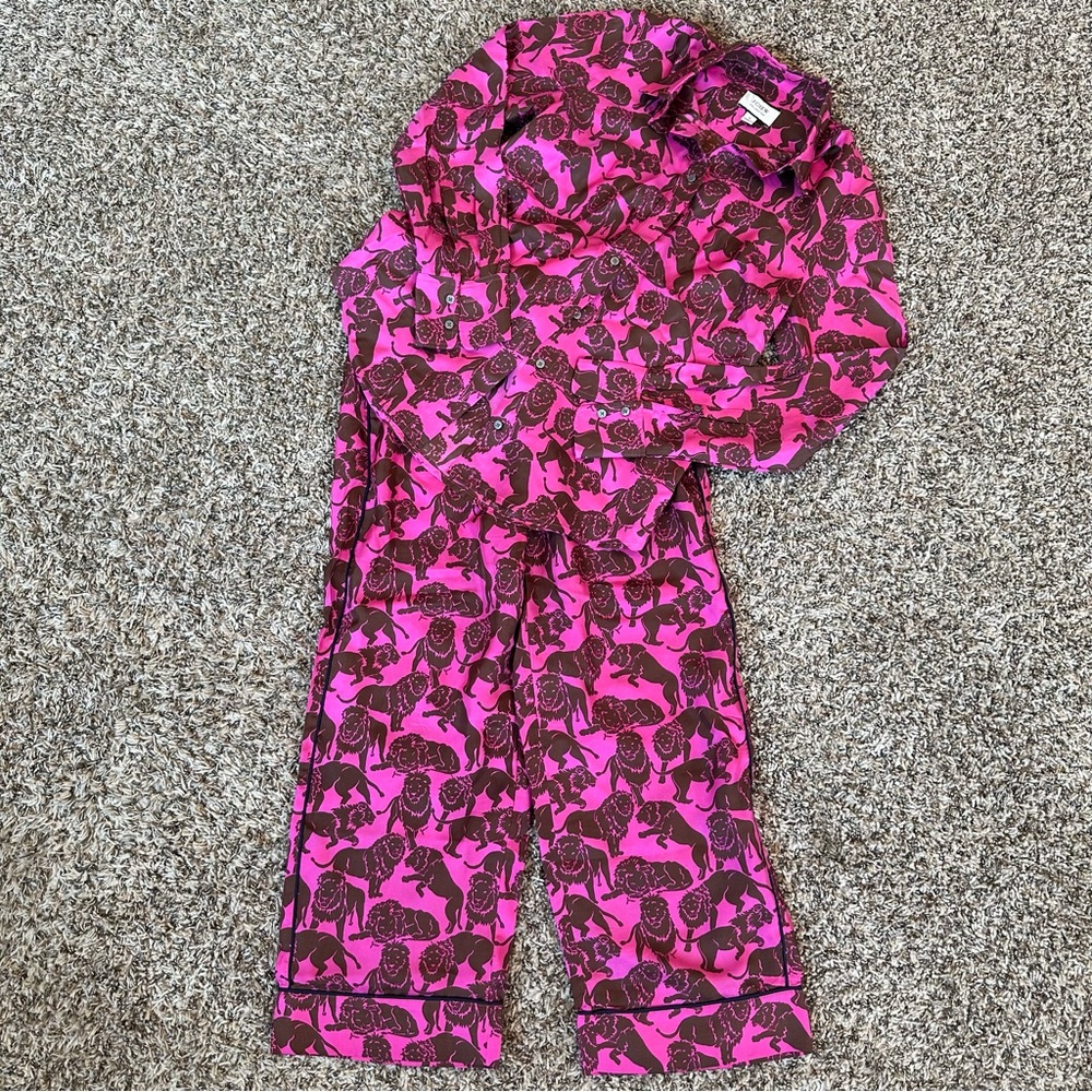 J.Crew Collections Sleepy Lion silk set size 0